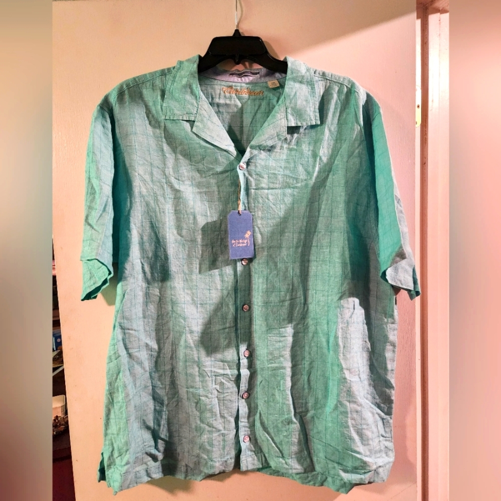 NWT Caribbean Mens Shirt, Linen, 2XB